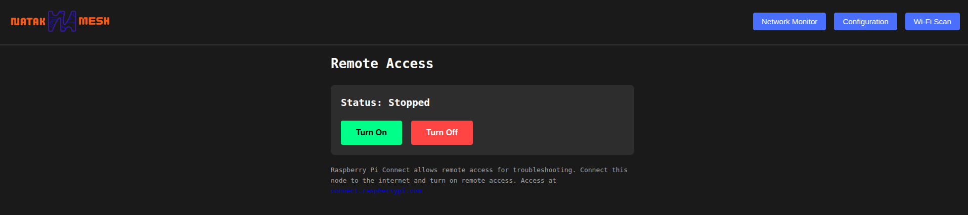 Remote access configuration via web dashboard