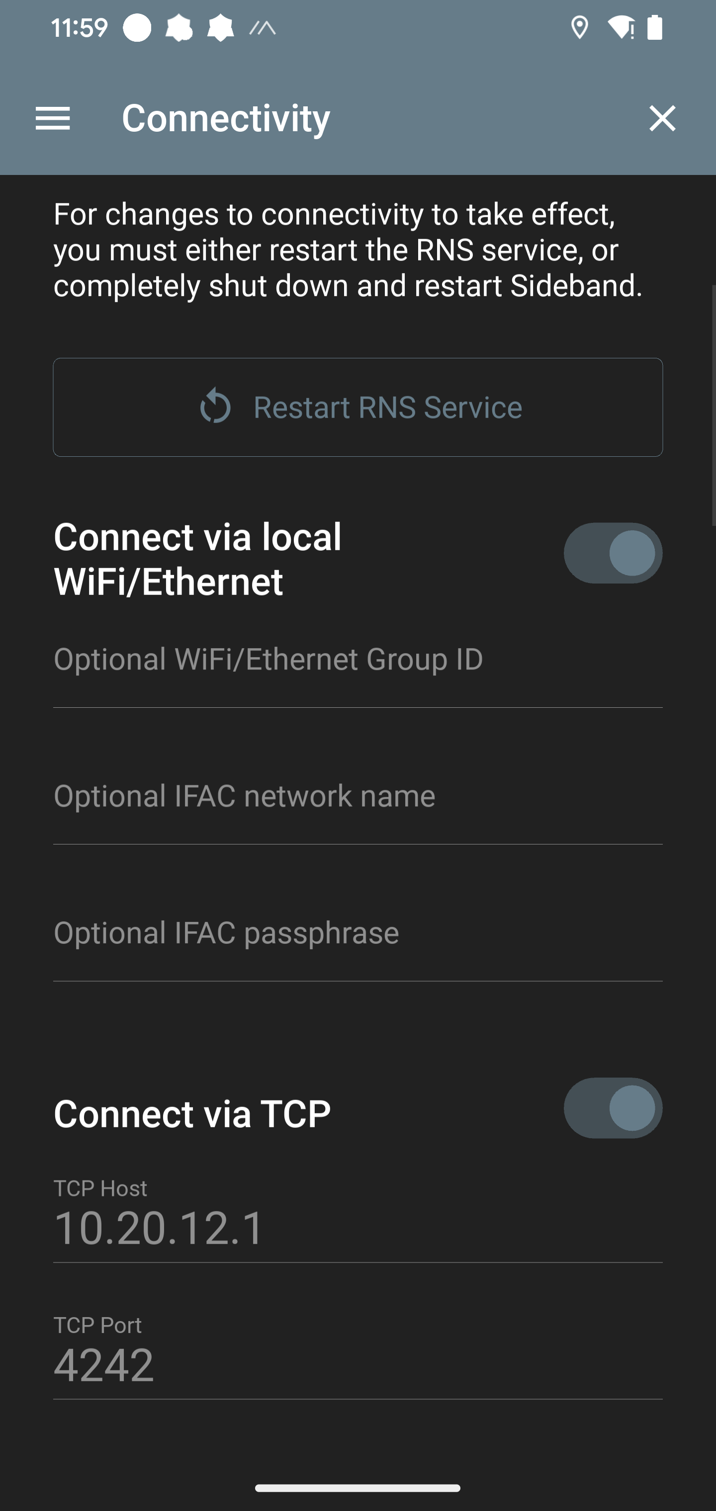 Reticulum TCP interface configuration