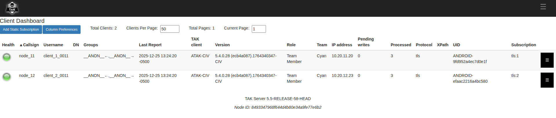 OpenTAKServer dashboard