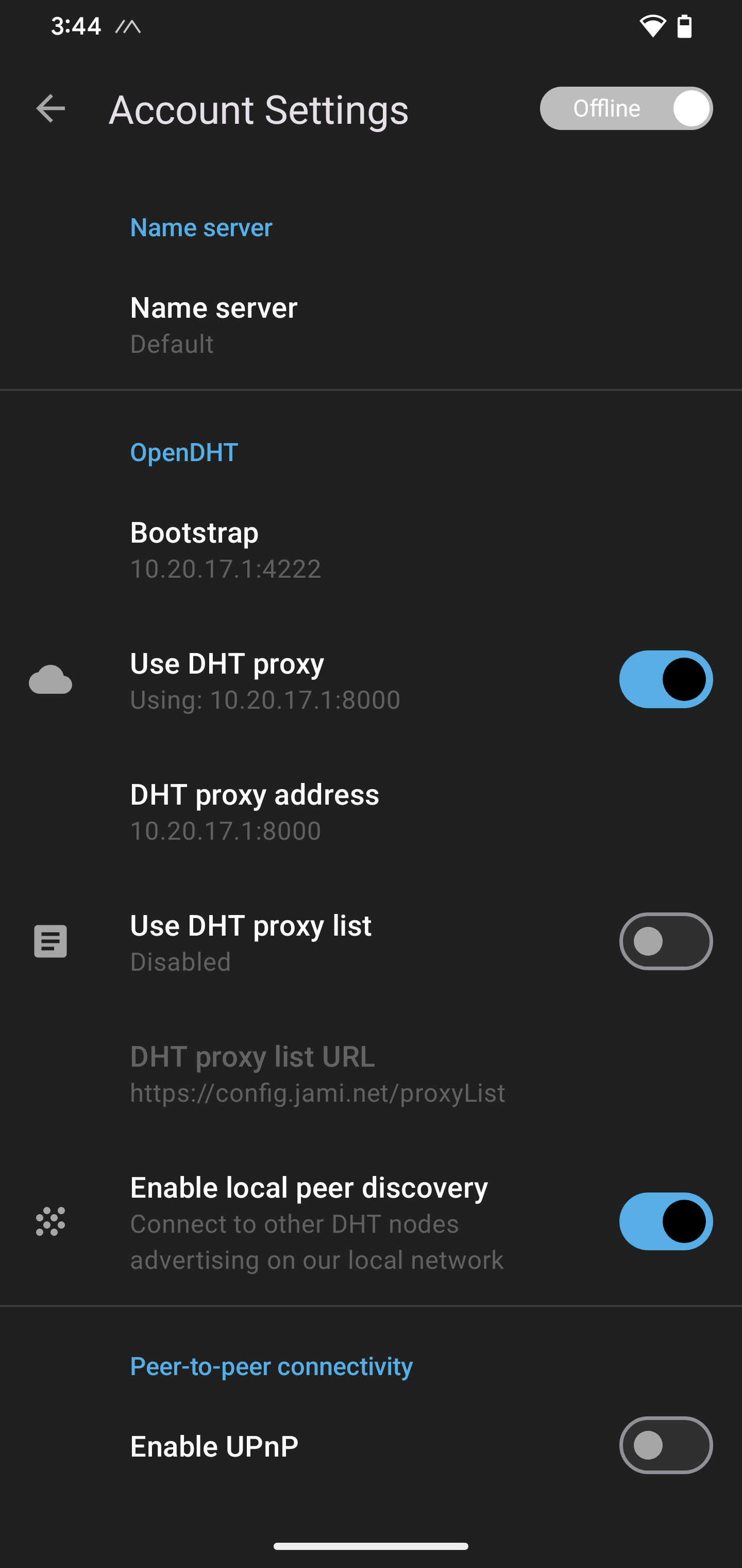 Fig. 17: Jami OpenDHT settings